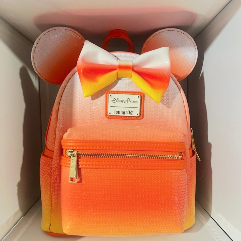 2024 Disney Parks Loungefly Halloween Candy Corn Sequin Ombre Mini Backpack